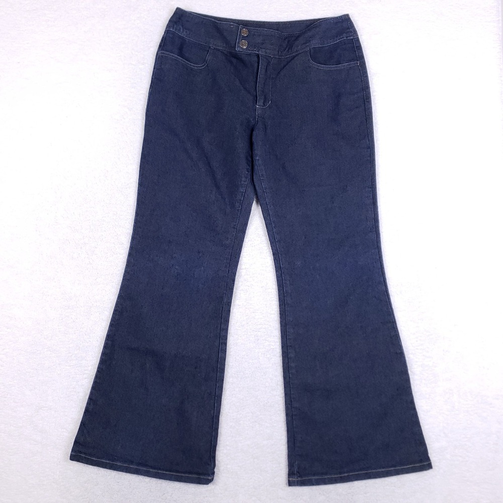 Xhilaration Flare Jeans 11 Dark Wash Wide Leg Y2K‎ Low Rise Double Button Retro